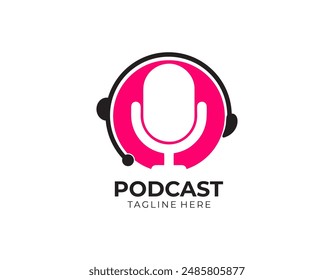 Podcast or Radio Logo design using Microphone and Headphone icon