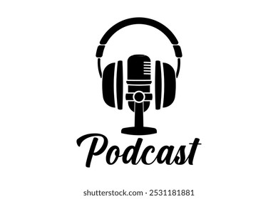 Podcast or Radio Logo design using Microphone and Headphone icon. Vector illustration.