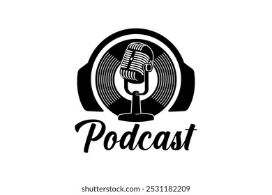 Podcast or Radio Logo design using Microphone and Headphone icon. Vector illustration.