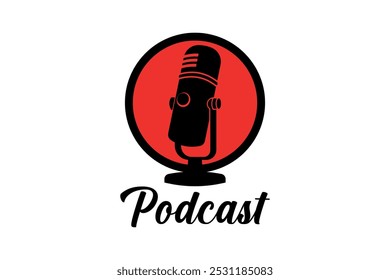 Design de logotipo de podcast ou rádio usando o ícone de microfone. Ilustração vetorial.