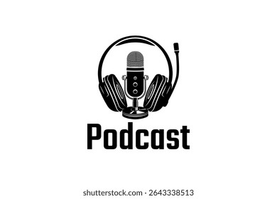Podcast or Radio Logo design using Microphone and Headphone icon. Vector illustration.