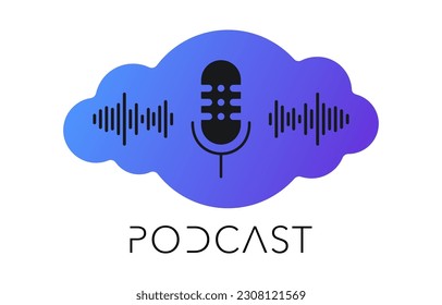 Podcast radio logo icon. Microphone symbol with sound waves. Template design for radio show, podcast, streaming, mobile app, logo, ui, ux. Wireless or broadcast sign. Vector illustration