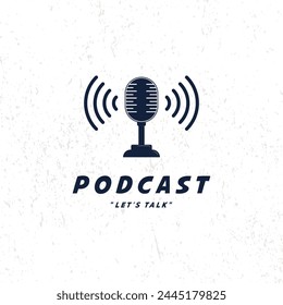 Podcast radio logo icon. Vector illustration with grunge background