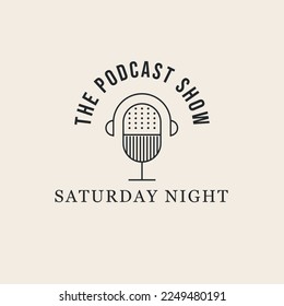 podcast or radio logo with microphone and headphone icon