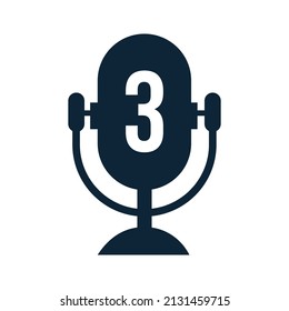 Podcast Radio Logo On Letter 3 Design Using Microphone Template. Dj Music, Podcast Logo Design, Mix Audio Broadcast Vector