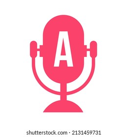 Podcast Radio Logo On Letter A Design Using Microphone Template. Dj Music, Podcast Logo Design, Mix Audio Broadcast Vector