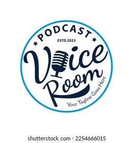 Podcast or Radio Logotype design using Microphone vector. stamp templates