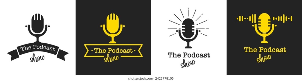 Podcast radio logotype. Podcast radio icon set . Podcast radio logo. Vector illustration.