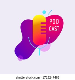 Concepto vectorial de micrófono de radio podcast. Seminario web, formación en línea, tutorial podcast ilustración. Estilo de degradado moderno