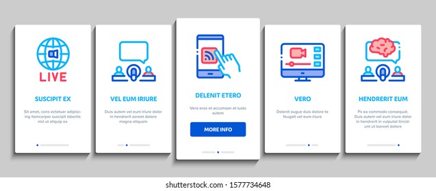 Podcast And Radio Onboarding Mobile App Page Screen. Internet Global Live Broadcasting Podcast, Headphones, Microphone And Antenna Concept Illustrations