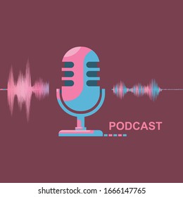 Podcast radio online concept, Studio mic vector icon High contrast with sound wave line curve.