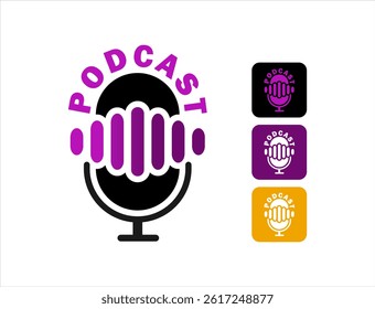 podcast radio online logo icon vector illustration design with microphone minimalist modern design for digital broadcast branding