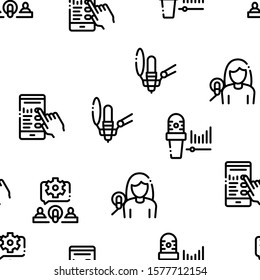 Podcast And Radio Seamless Pattern Vector Thin Line. Illustrations