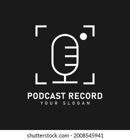Podcast Record Logo with Line Art Style
