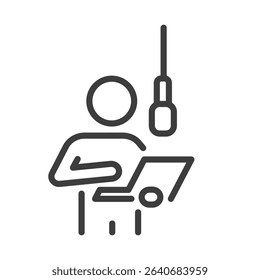podcast recording session clip art icon symbol, radio broadcasting sign, communication occupation, content creation, recording studio, live streaming, isolated line vector illustration