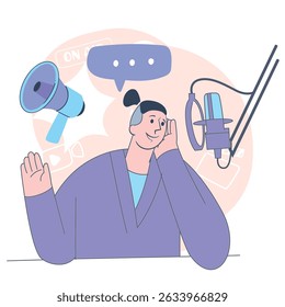 Ilustração do vetor da sessão de gravação do podcast