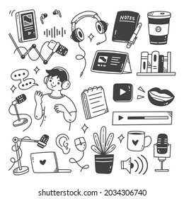 Podcast Related Object Kawaii Doodle vector illustration