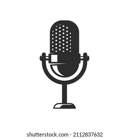 Podcast. Retro microphone isolated on white background. Design element for emblem, sign, logo, labe. Vector illustration