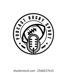 Podcast rugby sport logo template concept design vector