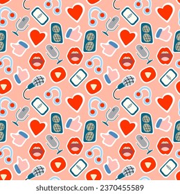 Podcast seamless pattern background for blogging. Vlogging and live streaming.