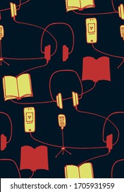 podcast seamless vector pattern. graphical broadcast ornament. blogging or vlogging concept design. audiobooks trendy illustration, live streaming background