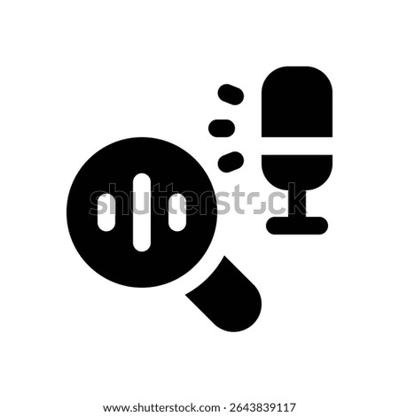 podcast search glyph icon. Strong and solid vector icon for websites, mobile interfaces, presentations, and visual branding. High quality and easy to edit.