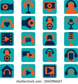 Podcast set, illustration, vector, on a white background.