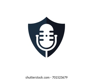 Podcast Shield Icon Logo Design Element