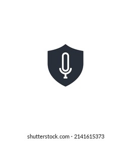 Podcast Shield logo design. Studio table microphone with broadcast icon design. Podcast and shield logo vector design template stock illustration