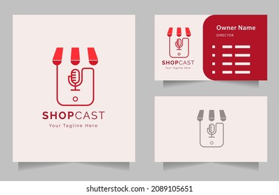 Podcast shop radio icon illustration set. Studio table microphone with broadcast text on air. Webcast audio record concept logo.
