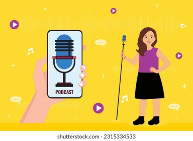 Podcast Show by Female Holding a Mic - Illustration 