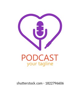 Podcast simple logo with love for your media broadcast