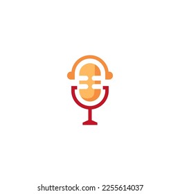 Podcast singer karaoke logo design with retro microphone illustration