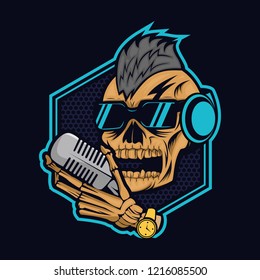 podcast skull vector design illustration amazing design for your company or brand