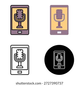 Smartphone del podcast con el icono del Vector del micrófono, conveniente para los App móviles, los App del Web y los medios impresos. Múltiples iconos de estilo, 
