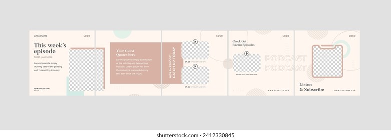 Podcast social media carousel, influencer carousel design template
