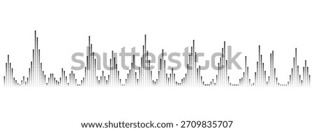 Podcast sound wave patterns with black vertical bars for audio visualization and recording interface. Equalizer pictogram. Voice message or audio file in ring shape