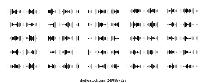 Podcast sound waves and audio soundwave of voice message records, vector icons. Podcast sound waves for online audio streaming and podcasting or music player and mobile phone voice message soundwaves