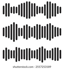 Podcast sound waves and audio soundwave of voice message records, vector icons. Podcast sound waves for online audio streaming and podcasting or music player and mobile phone voice message soundwaves