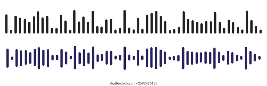 Podcast sound waves and audio soundwave of voice message records, vector icons. Podcast sound waves for online audio streaming and podcasting or music player and mobile phone voice message soundwaves