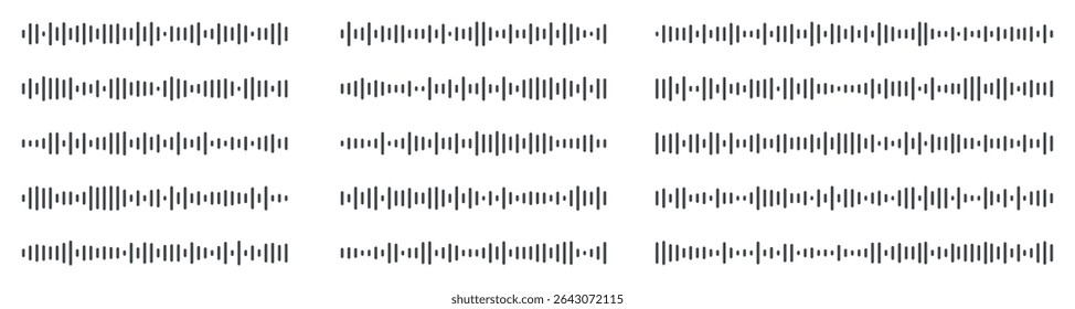 Podcast sound waves and audio soundwave of voice message records, vector icons. Podcast sound waves for online audio streaming and podcasting or music player and mobile phone voice message soundwaves