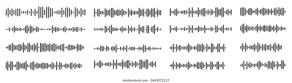 Podcast sound waves and audio soundwave of voice message records, vector icons. Podcast sound waves for online audio streaming and podcasting or music player and mobile phone voice message soundwaves