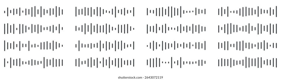 Podcast sound waves and audio soundwave of voice message records, vector icons. Podcast sound waves for online audio streaming and podcasting or music player and mobile phone voice message soundwaves