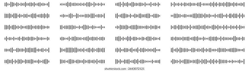 Podcast sound waves and audio soundwave of voice message records, vector icons. Podcast sound waves for online audio streaming and podcasting or music player and mobile phone voice message soundwaves