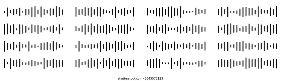 Podcast sound waves and audio soundwave of voice message records, vector icons. Podcast sound waves for online audio streaming and podcasting or music player and mobile phone voice message soundwaves