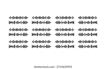 Podcast Ondas de sonido Audio Waveform Line Icons Señal de voz Música Broadcast Set de Vectores
