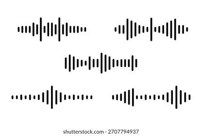 Ondas sonoras de podcast. Conjunto de iconos de línea de formas de onda de audio. Vector de gráficos de visualizador de audio minimalista moderno. Diseño de música, podcast y broadcast, UI y audio branding.