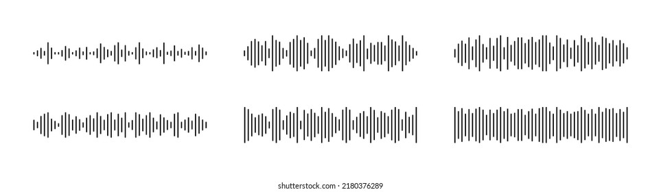 Podcast sound waves set. Waveform pattern for music player, podcast, voise message, music app. Audio wave icon. Equalizer template. Vector illustration isolated on white background.