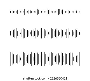 Olas de sonido de podcast establecidas. Patrón de forma de onda para reproductor de música, podcast, mensaje de voz, aplicación de música. Icono de onda de audio. Plantilla de ecualizador. Ilustración vectorial aislada en fondo blanco.