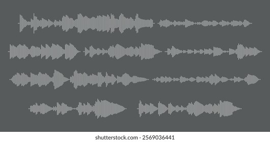 Podcast sound waves set. Sound waveform pattern for podcasts, video editing, voice chats and voice assistants